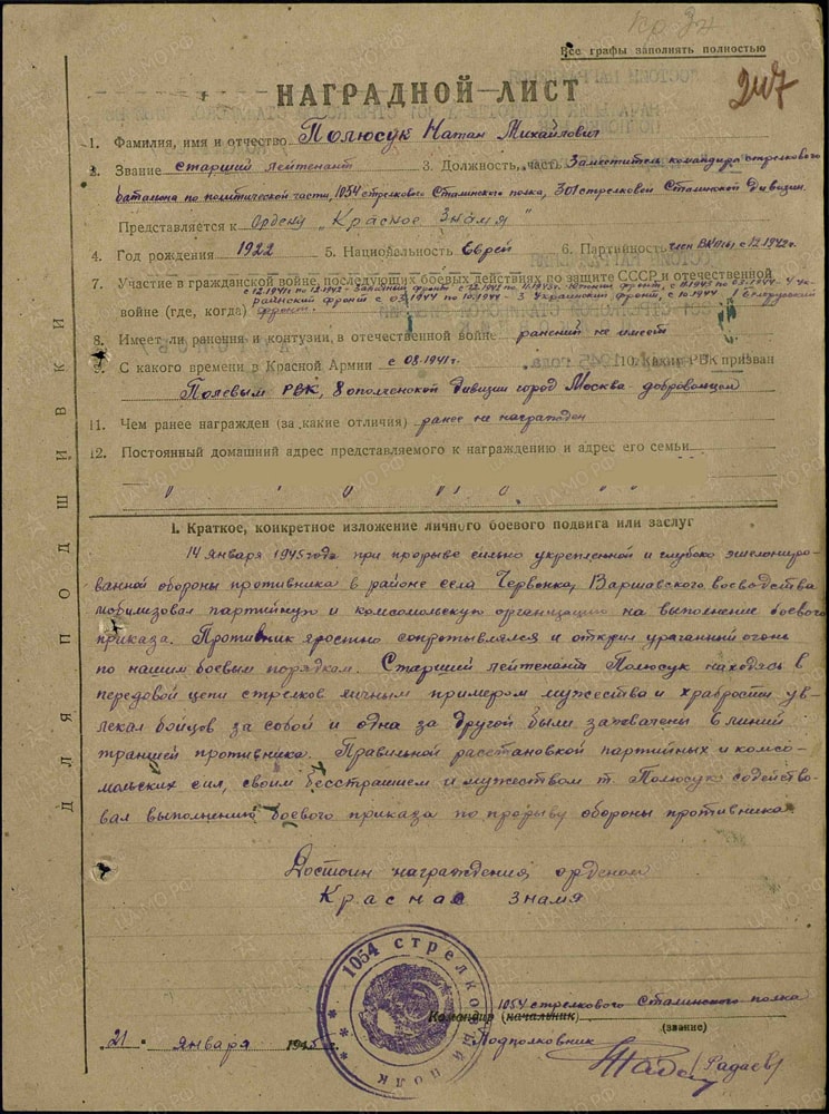 Герой Советского Союза Полюсук Н.М., изображение №4